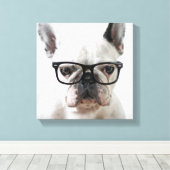 Franse bulledog met zwarte oogbril canvas afdruk (Insitu (Houten vloer))