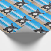Franse bulledog op strand cadeaupapier (Hoek)