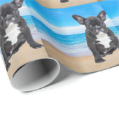 Franse bulledog op strand cadeaupapier (Rol Hoek)