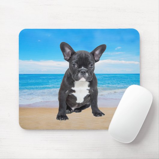 Franse bulledog op strand muismat (Met muis)