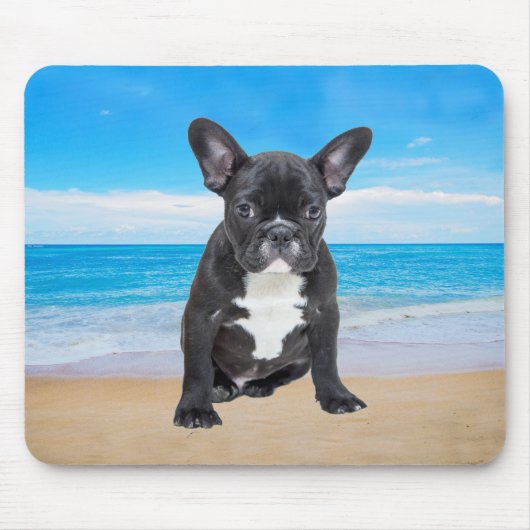 Franse bulledog op strand muismat (Voorkant)