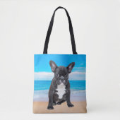 Franse bulledog op strand tote bag (Voorkant)