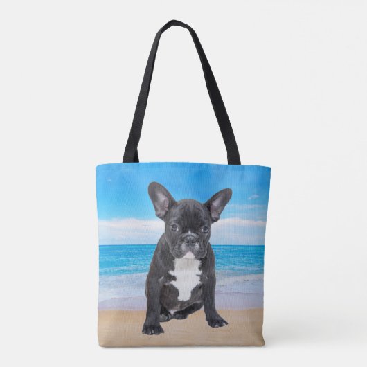 Franse bulledog op strand tote bag (Achterkant)
