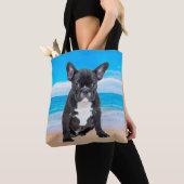 Franse bulledog op strand tote bag (Dichtbij)