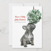 Franse bulledog puppy and mistletoe feestdagenkaart (Voorkant)