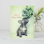 Franse bulledog puppy and mistletoe feestdagenkaart (Staand voorkant)
