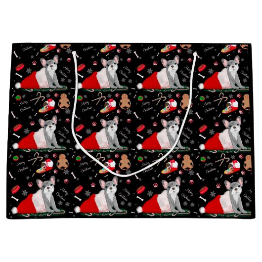 Franse bulledog-puppy in het Pet van Santa Groot Cadeauzakje (Voorkant)