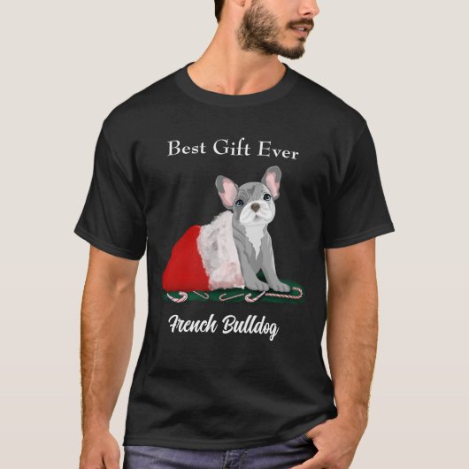 Franse bulledog-puppy in Santa Hat T-shirt (Voorkant)