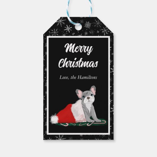 Franse bulledog-puppy op het Pet van Santa Cadeaulabel (Achterkant)