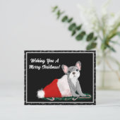 Franse bulledog-puppy op het Pet van Santa Feestdagenkaart (Staand voorkant)