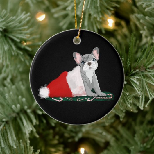 Franse bulledog-puppy op het Pet van Santa Keramisch Ornament (Boom)
