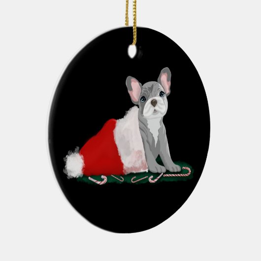 Franse bulledog-puppy op het Pet van Santa Keramisch Ornament (Rechts)