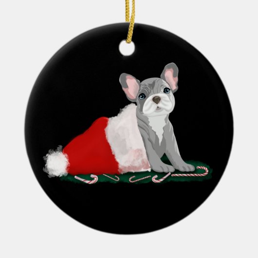 Franse bulledog-puppy op het Pet van Santa Keramisch Ornament (Voorkant)