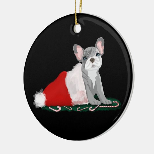 Franse bulledog-puppy op het Pet van Santa Keramisch Ornament (Links)