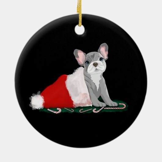 Franse bulledog-puppy op het Pet van Santa Keramisch Ornament (Achterkant)
