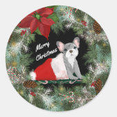 Franse bulledog-puppy op het Pet van Santa Ronde Sticker (Voorkant)