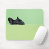 Franse bulledog puppy peering over de muur muismat (Met muis)