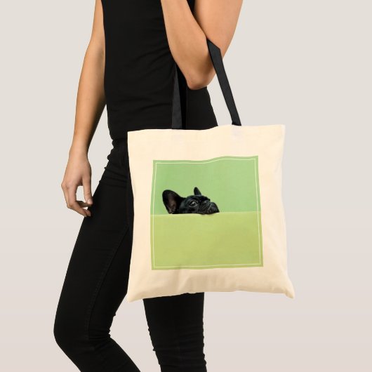 Franse bulledog puppy peering over de muur tote bag (Voorkant (product))