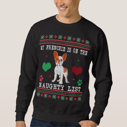 Franse bulledog Ugly kerstSweater Naughty List Trui (Voorkant)