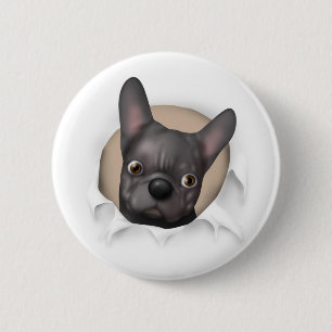 Franse bulledog (zwart) Busting out Ronde Button 5,7 Cm