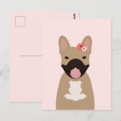 Franse bulledogs glimlachend bloemen Roze Briefkaart (Voorkant / Achterkant)