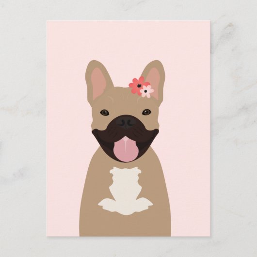 Franse bulledogs glimlachend bloemen Roze Briefkaart (Voorkant)