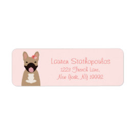 Franse bulledogs glimlachend bloemen Roze Etiket