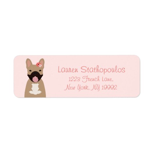 Franse bulledogs glimlachend bloemen Roze Etiket (Voorkant)