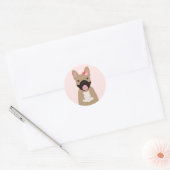Franse bulledogs glimlachend bloemen Roze Ronde Sticker (Envelop)