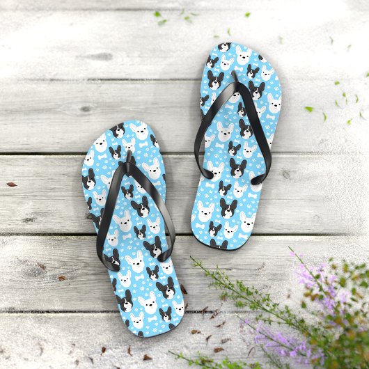 Franse bulledogs met het woord Funny Pattern Blue Teenslippers