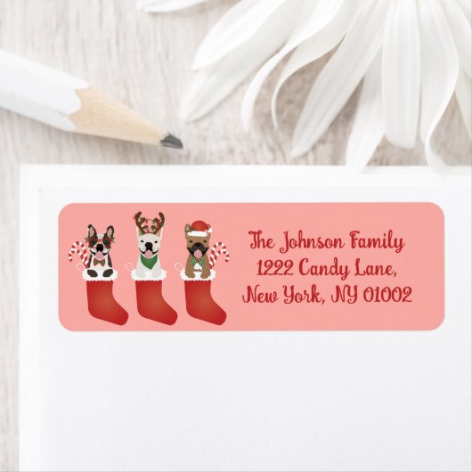 Franse bulledogs met kerstmallen etiket (Insitu)