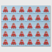 Franse bullehond in auto met kerstman cadeaupapier (Vlak)