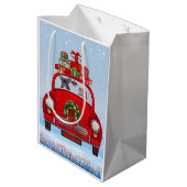 Franse bullehond in auto met kerstman medium cadeauzakje (Achterkant Gekanteld)