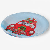 Franse bullehond in auto met kerstman papieren bordje (Gekanteld)