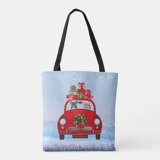 Franse bullehond in auto met kerstman tote bag (Achterkant)