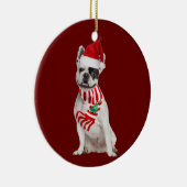 Franse bullehond met Pet kerst Keramisch Ornament (Rechts)