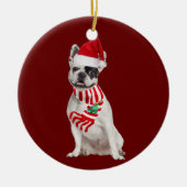 Franse bullehond met Pet kerst Keramisch Ornament (Voorkant)
