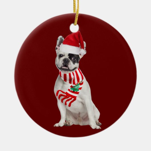 Franse bullehond met Pet kerst Keramisch Ornament (Voorkant)