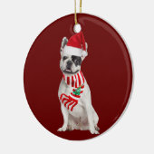Franse bullehond met Pet kerst Keramisch Ornament (Links)
