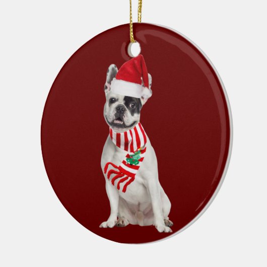 Franse bullehond met Pet kerst Keramisch Ornament (Links)