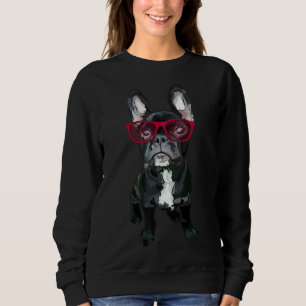 Franse bullehond met rode bril van www beefoxtree trui
