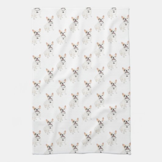 Franse bullehond (White Pied) Theedoek (Verticaal)