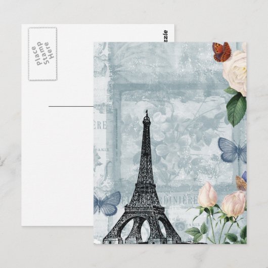 Franse Butterflies en Rozen Briefkaart (Voorkant / Achterkant)