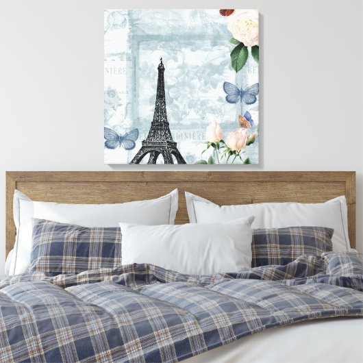  Franse Butterflies en Rozen Canvas Afdruk (Insitu (Slaapkamer))