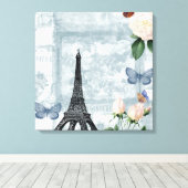 Franse Butterflies en Rozen Canvas Afdruk (Insitu (Houten vloer))