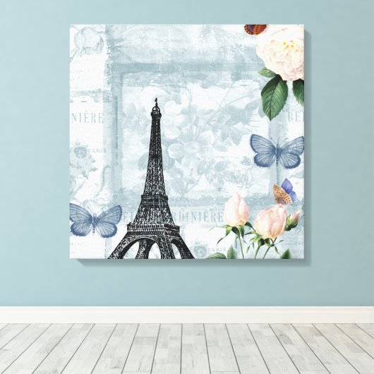  Franse Butterflies en Rozen Canvas Afdruk (Insitu (Houten vloer))