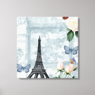 Franse Butterflies en Rozen Canvas Afdruk