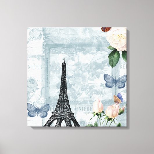 Franse Butterflies en Rozen Canvas Afdruk (Voorkant)