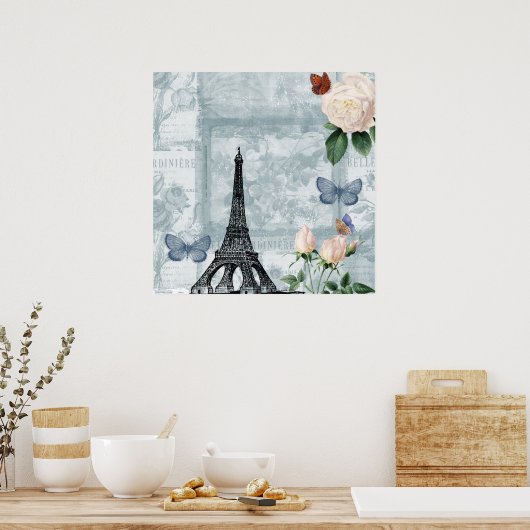  Franse Butterflies en Rozen Poster (Keuken)