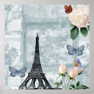 Franse Butterflies en Rozen Poster